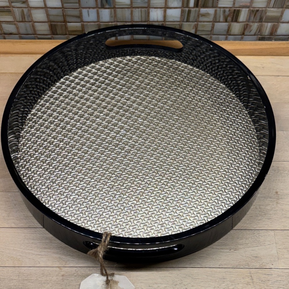 Black and Silver Round Serving Tray